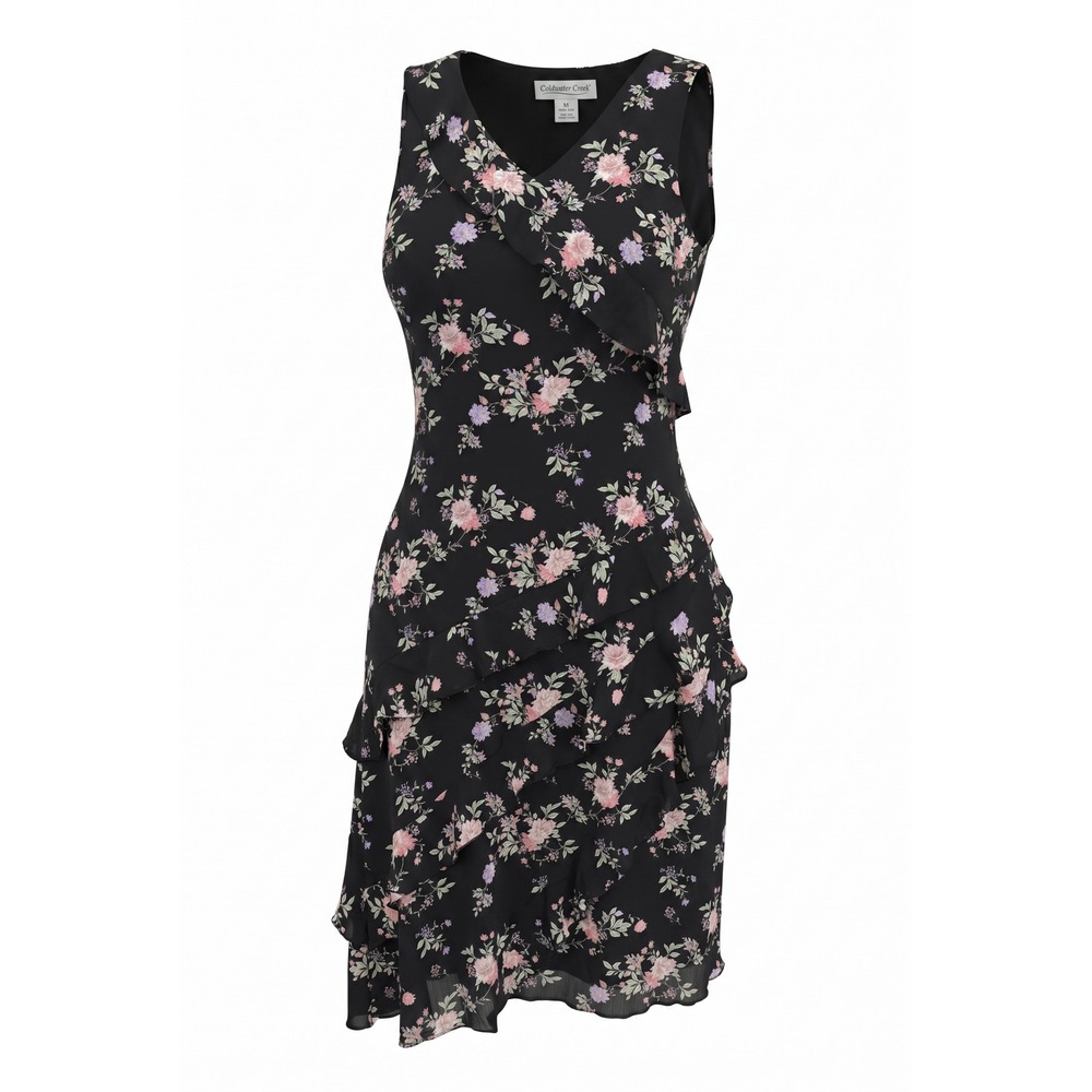 Coldwater Creek Womens 1X Floral Ruffle V-Neck Sleeveless Midi Dress 604467
